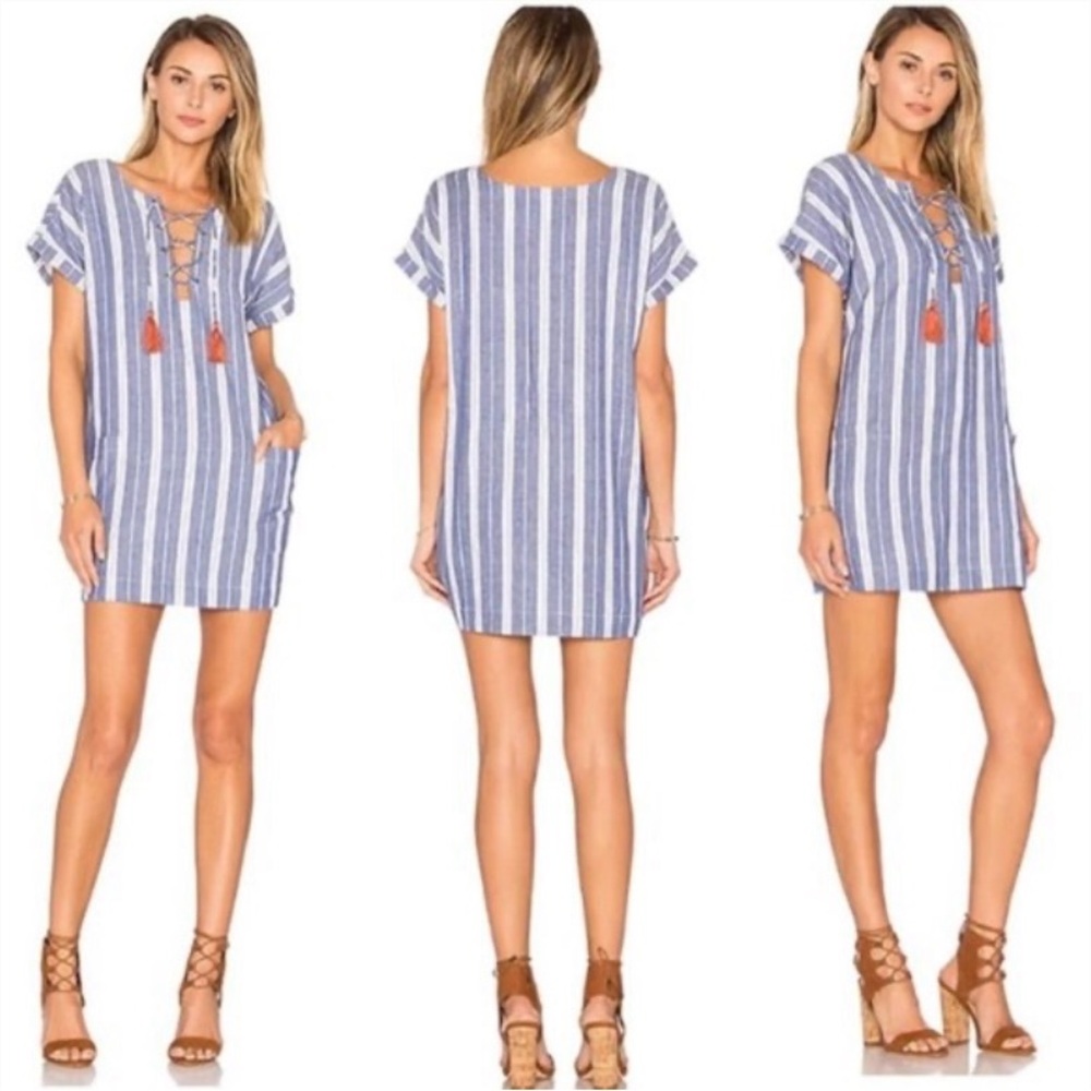 Revolve Tularosa Warren Tunic Dress Indigo Stripe Beachy Lounge Resort Size L
